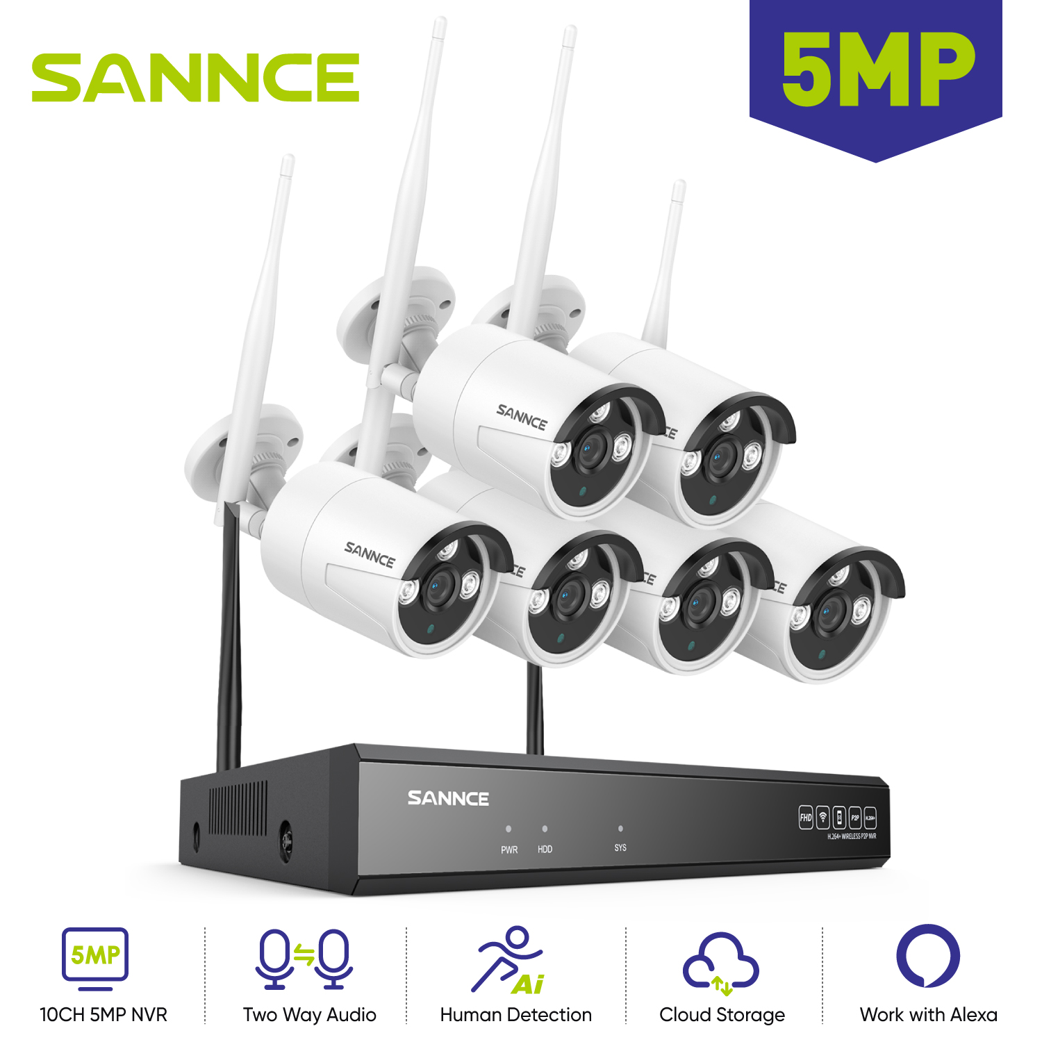 Home Security With Monitoring - SANNCE 6PCS 5MP Wifi Camera IP