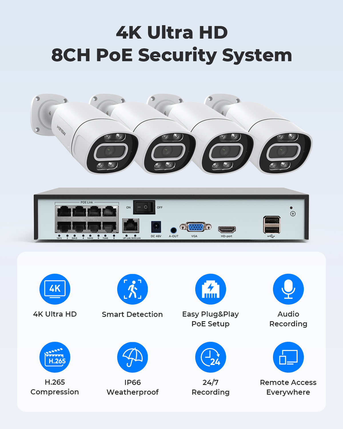 H.View 4K 5Mp 8Mp Poe CCTV Sec - огляд і ціна Home Security With Monitoring